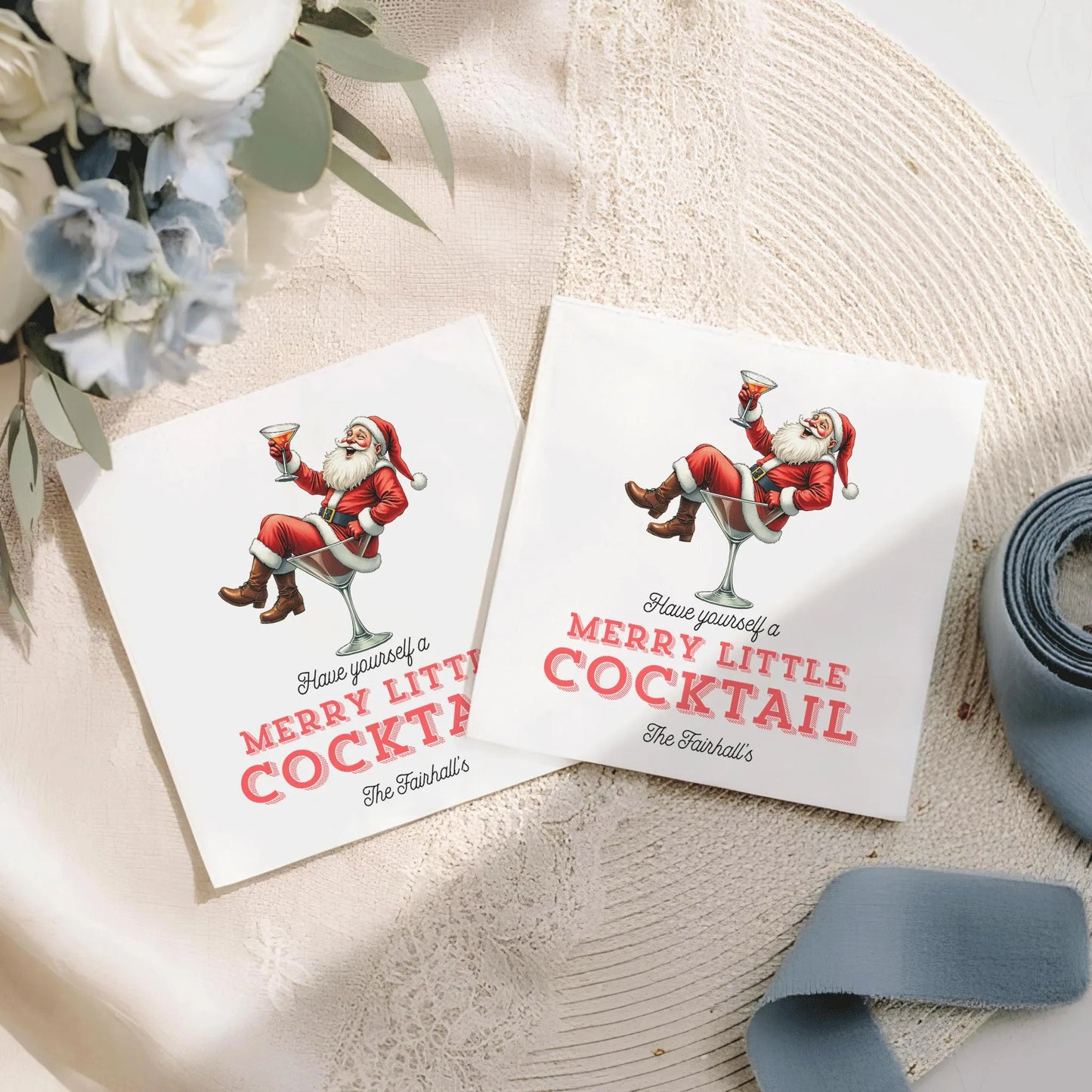 Merry Little Cocktail Santa Napkin | Christmas Cocktail Paper Napkin