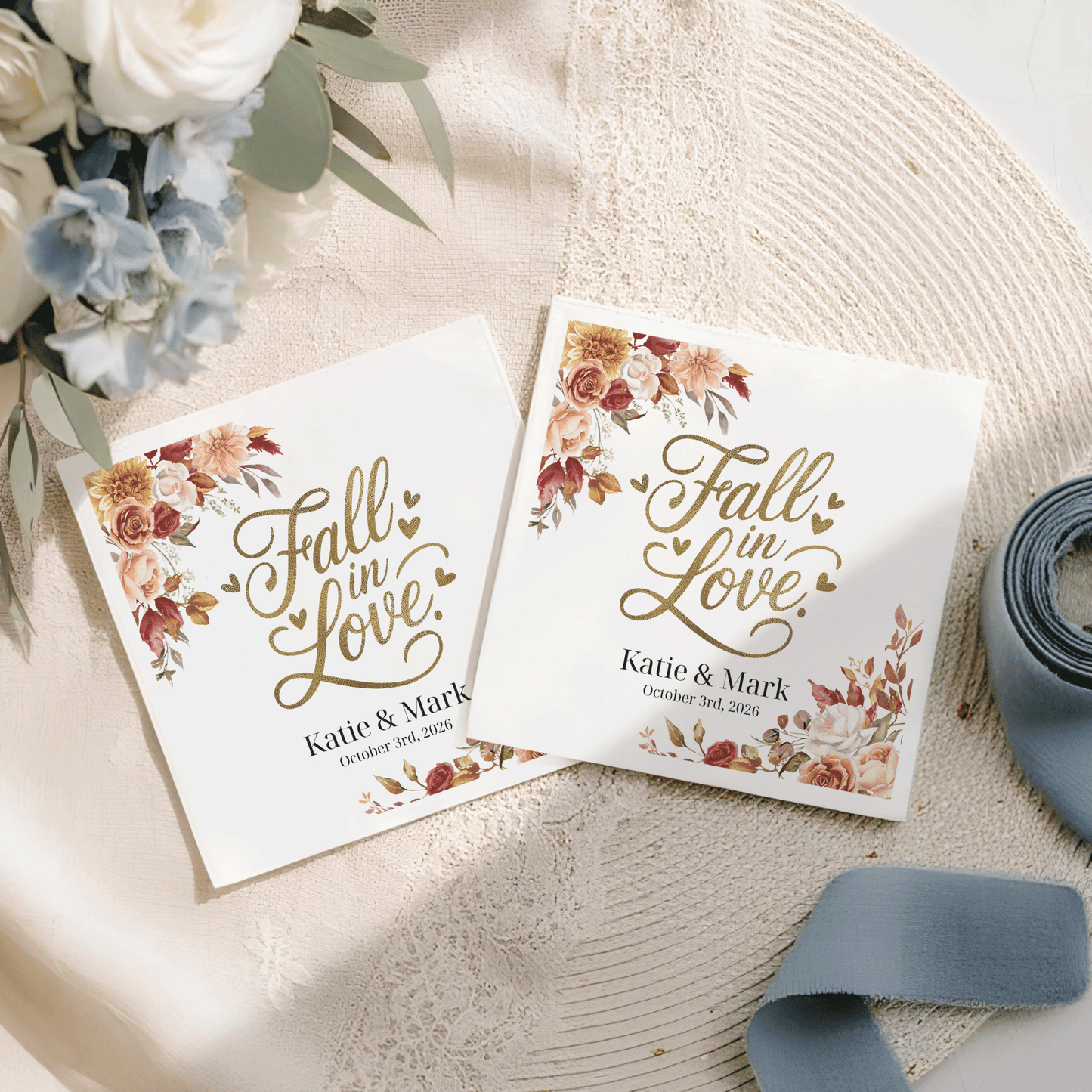 Fall in Love Wedding Napkins, Personalized Autumn Wedding