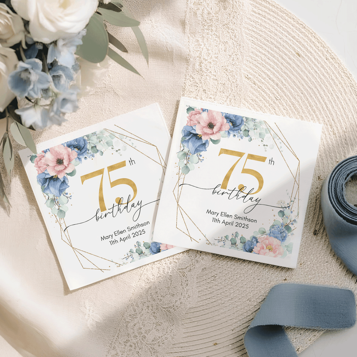 Elegant Floral 75th Birthday Napkins