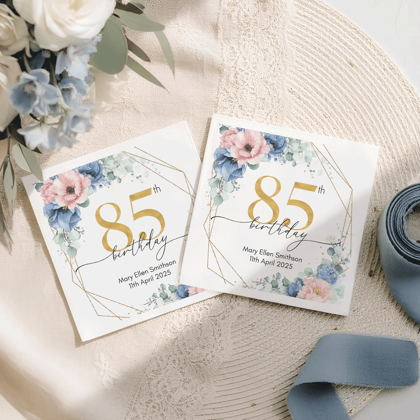 85 Years Celebrated Personalized Floral Napkins