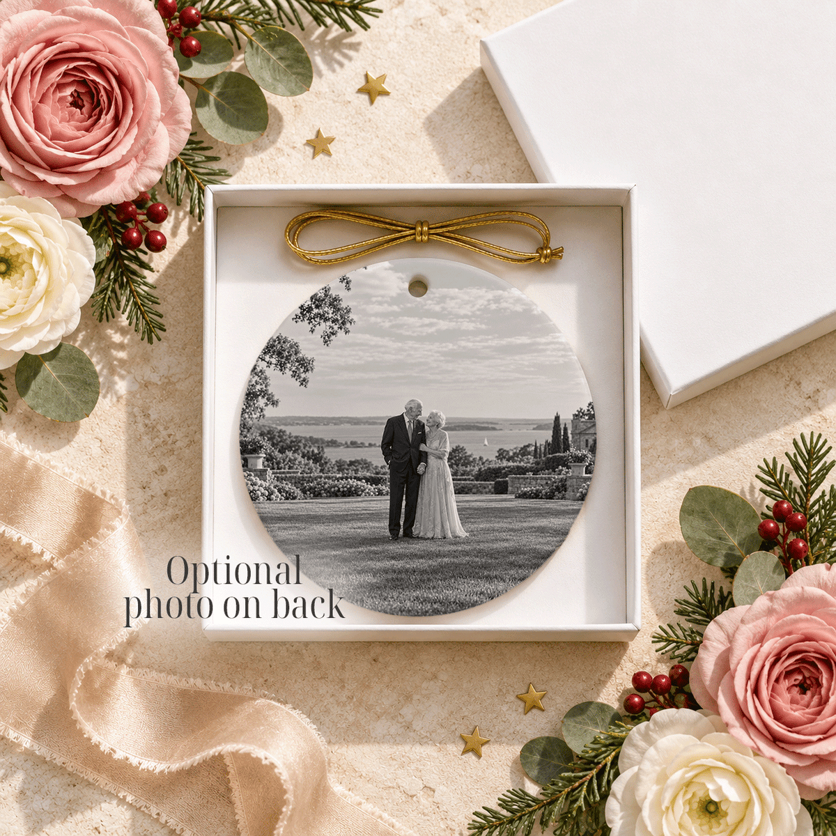 50th Anniversary Ornament with Personalized Floral Art