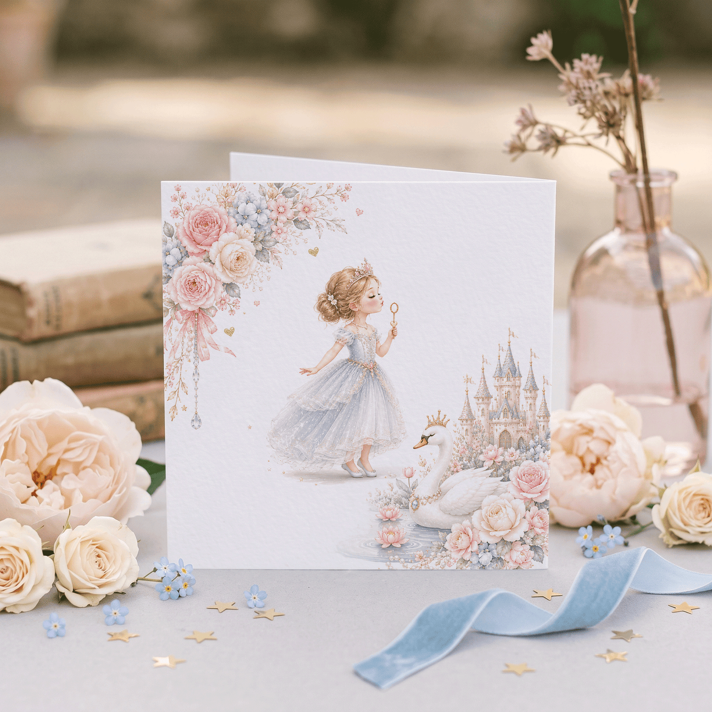 5th Birthday Swan Princess Card, Personalized Girl - Pretty Gifted