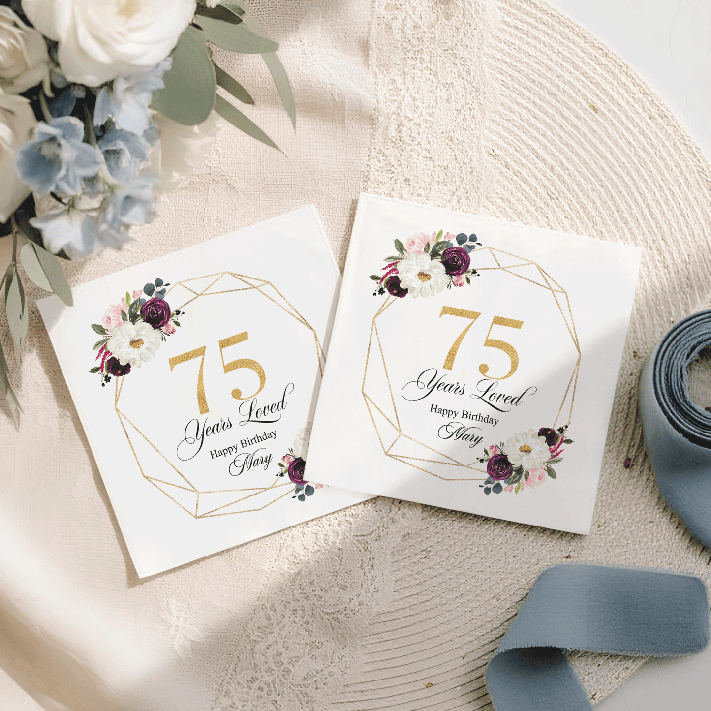 75 Years Loved Floral 75th Birthday Napkins - Pretty Gifted