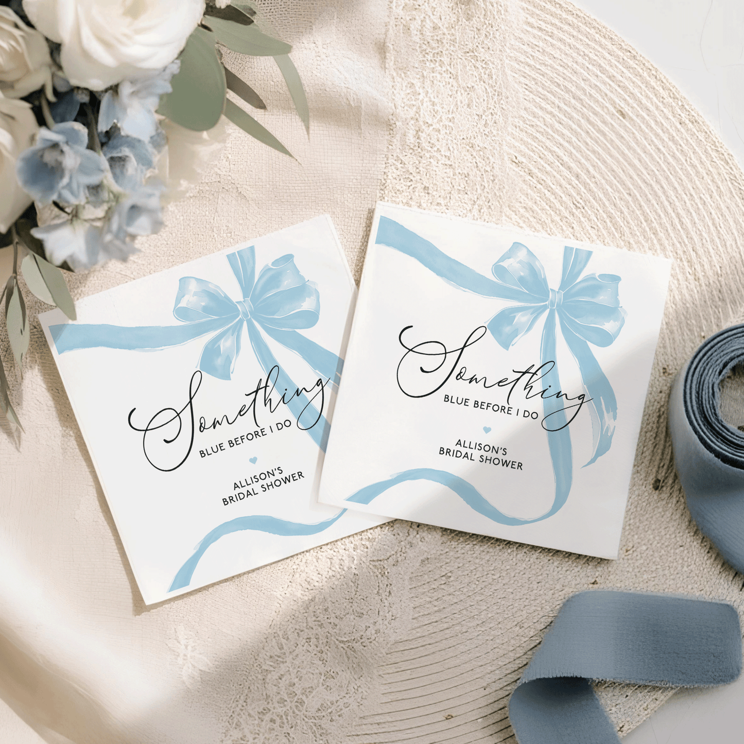 Something Blue Bridal Shower Napkins – Before I Do Personalized Bow Design