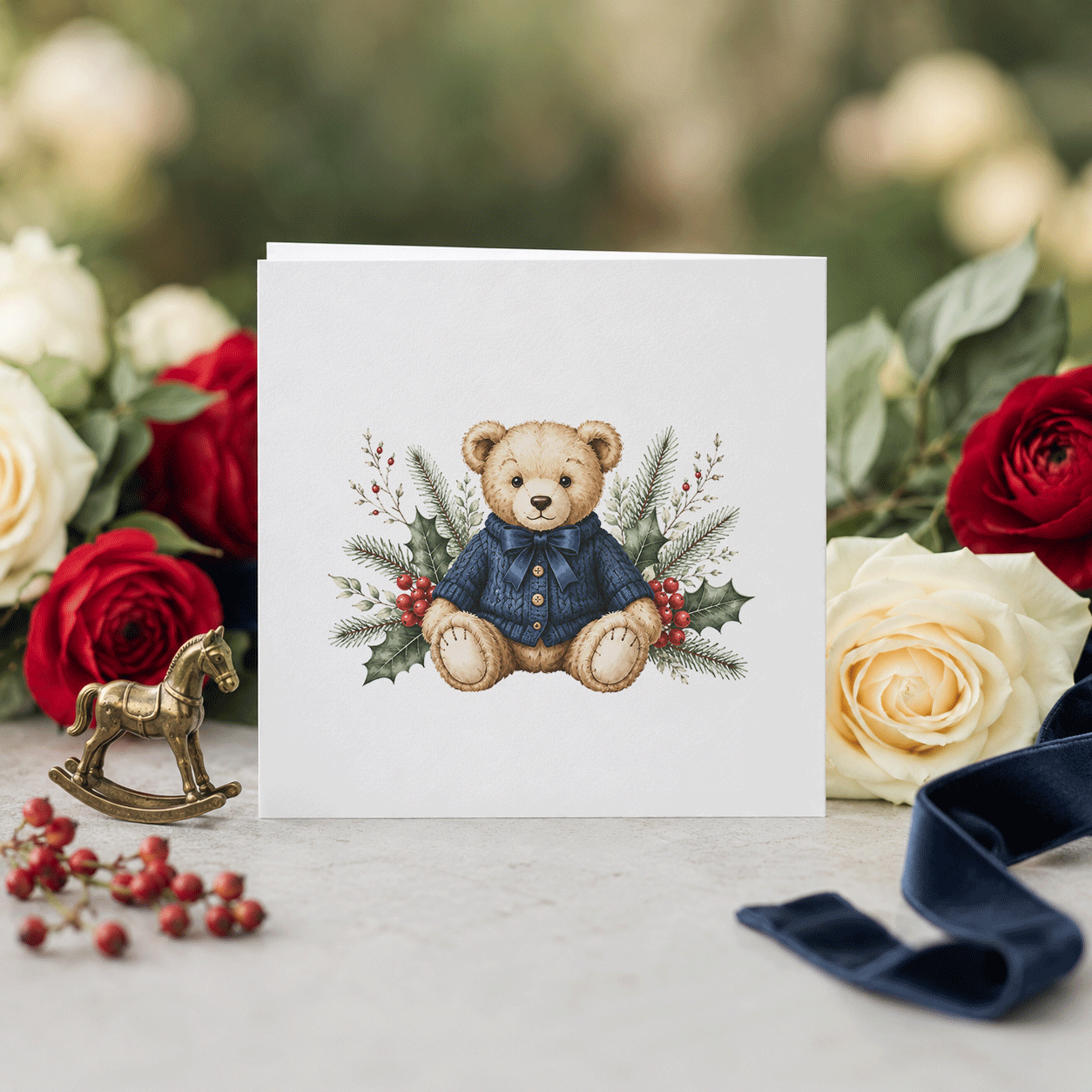 Nephew First Christmas Card, Heirloom Teddy Bear