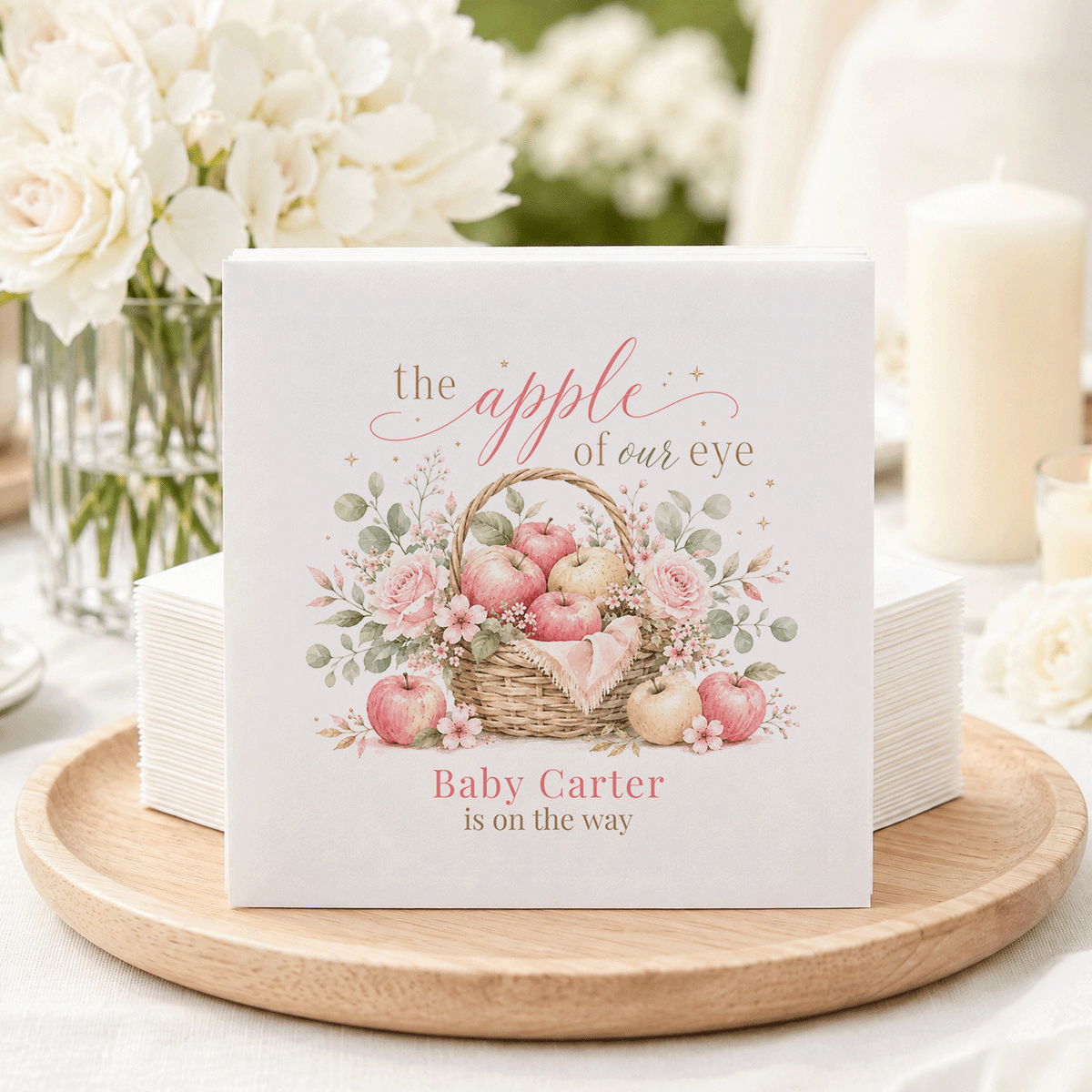 Apple of Our Eye Baby Shower Napkins, Pink Girl Theme - Pretty Gifted