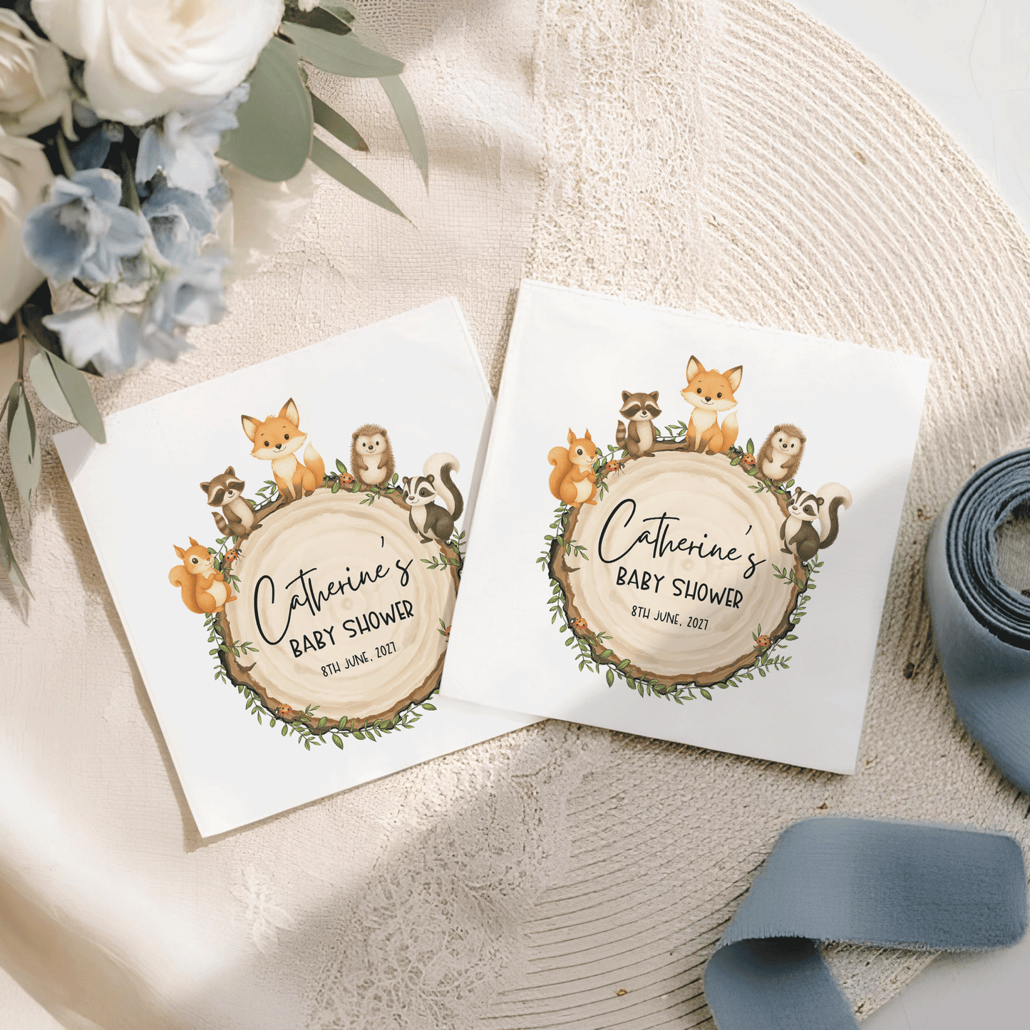 Forest Friends Baby Shower Napkins, Personalized Animals - Pretty Gifted