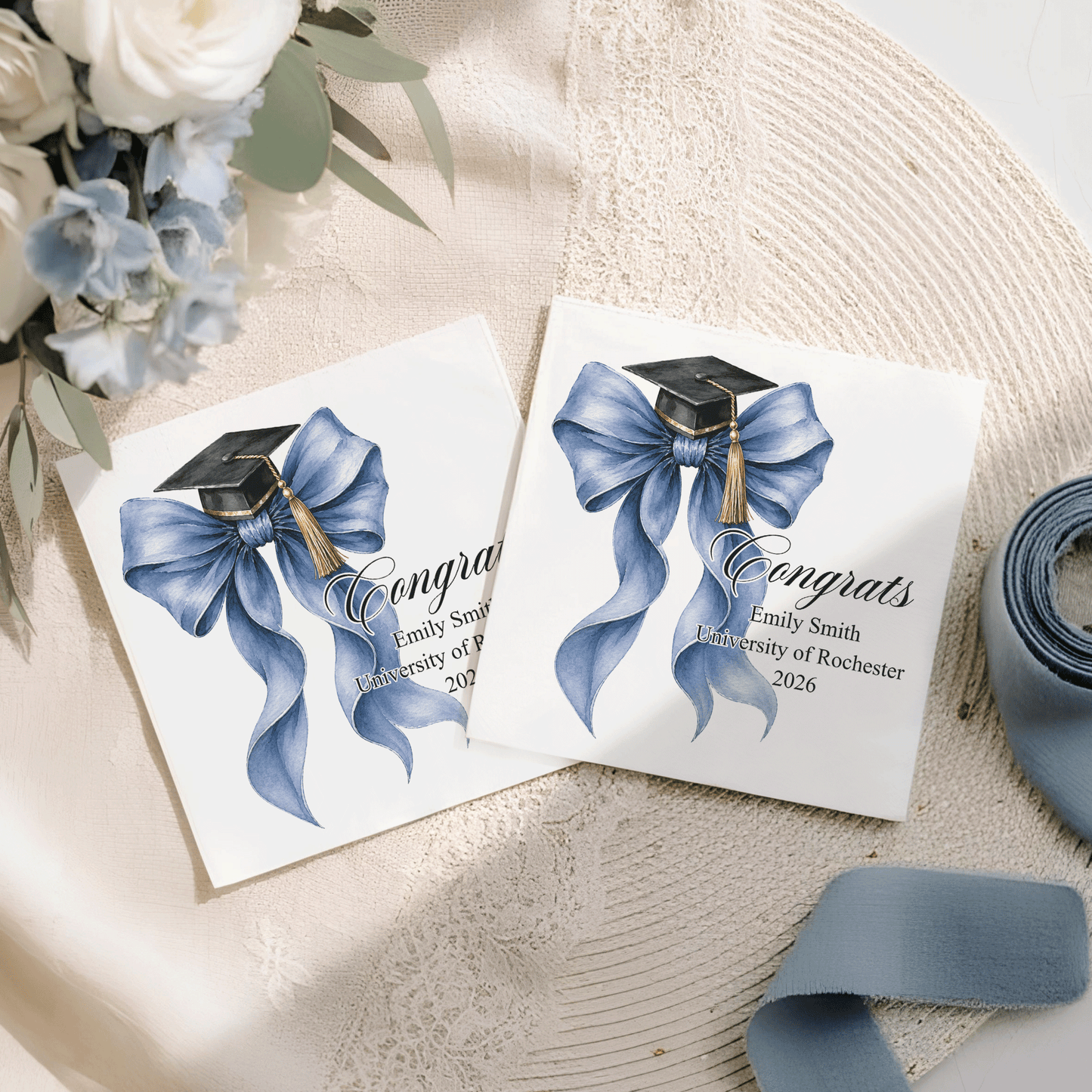 Graduation Napkins, Personalized Coquette Bow Design - Pretty Gifted