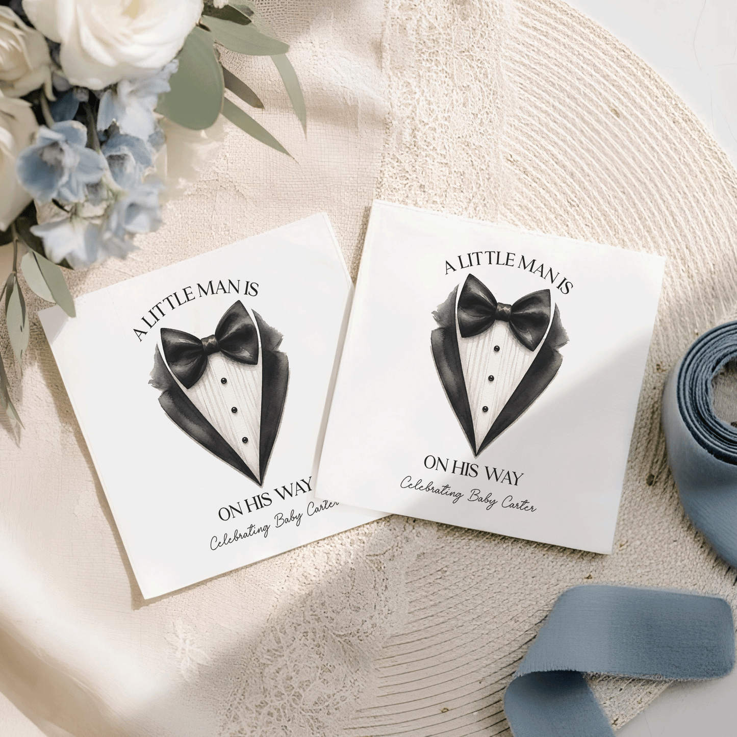 Little Man Baby Shower Napkins, Personalized Tuxedo Design - Pretty Gifted