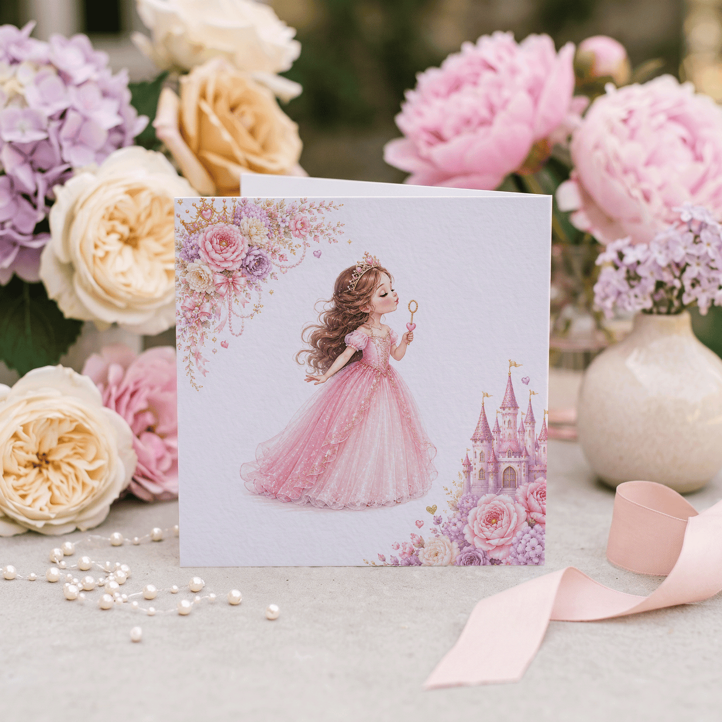 Little Princess 5th Birthday Card, Personalized with Name - Pretty Gifted