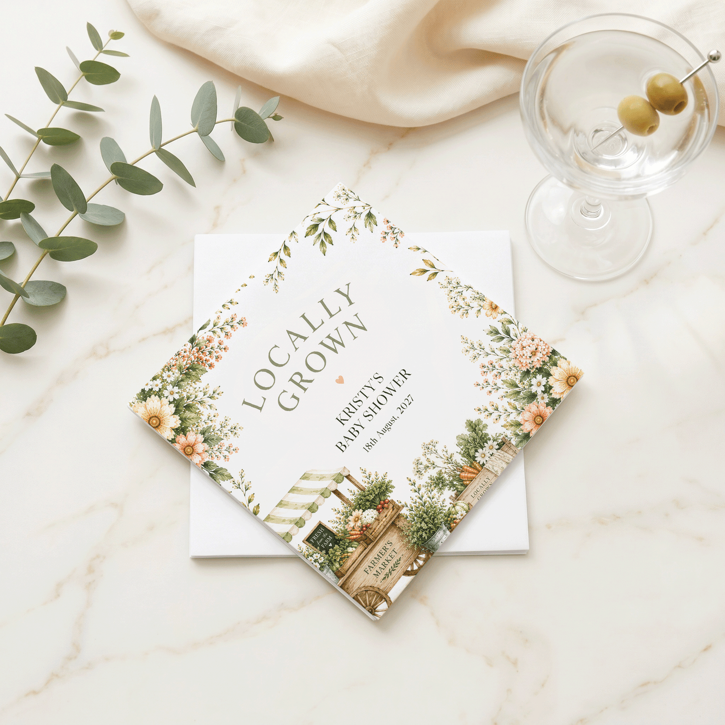 Locally Grown Baby Shower Napkins, Farmers Market Personalized - Pretty Gifted