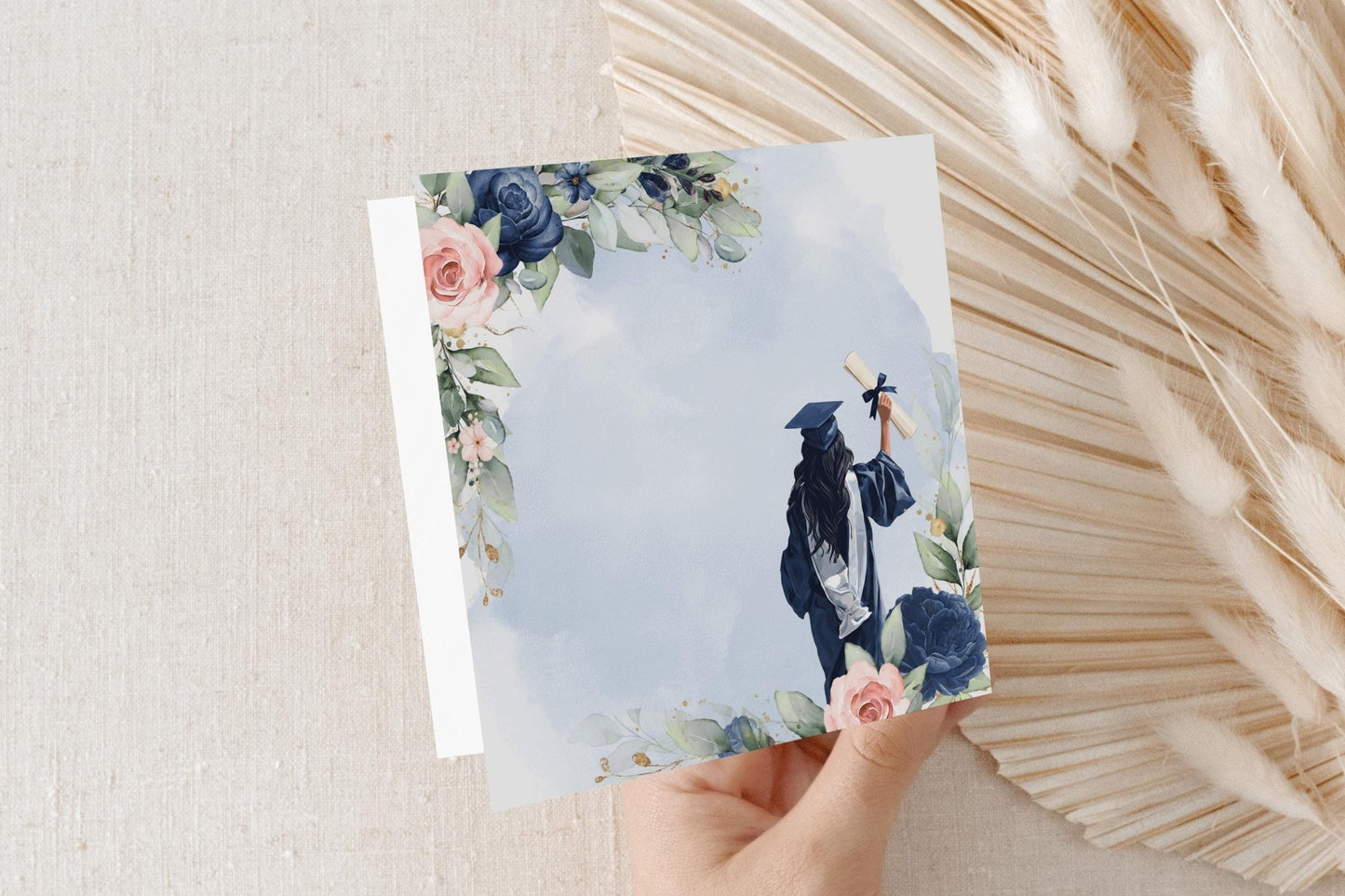 Navy Blush Graduation Card Personalized, Congrats Grad Watercolor - Pretty Gifted