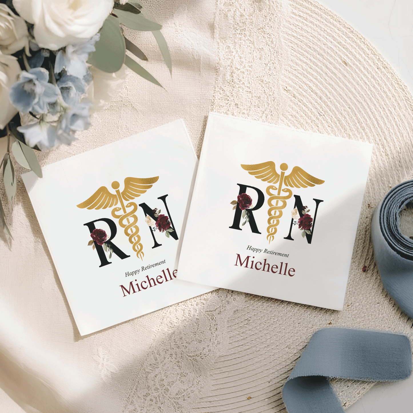 Nurse Retirement Napkins, Burgundy Floral RN Design - Pretty Gifted