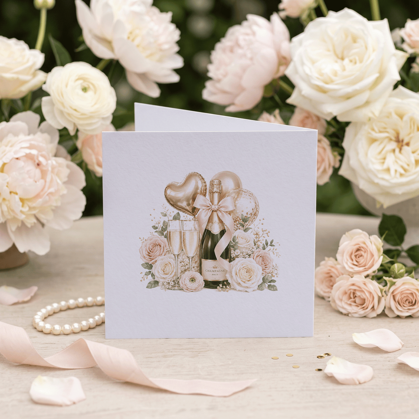 Personalized Champagne Birthday Card with Blush Florals - Pretty Gifted