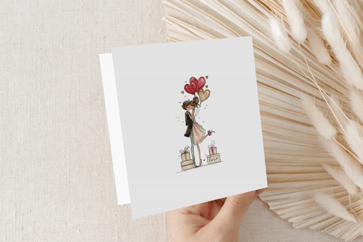 Personalized Engagement Congratulations Card, Romantic Couple Heart Balloons - Pretty Gifted