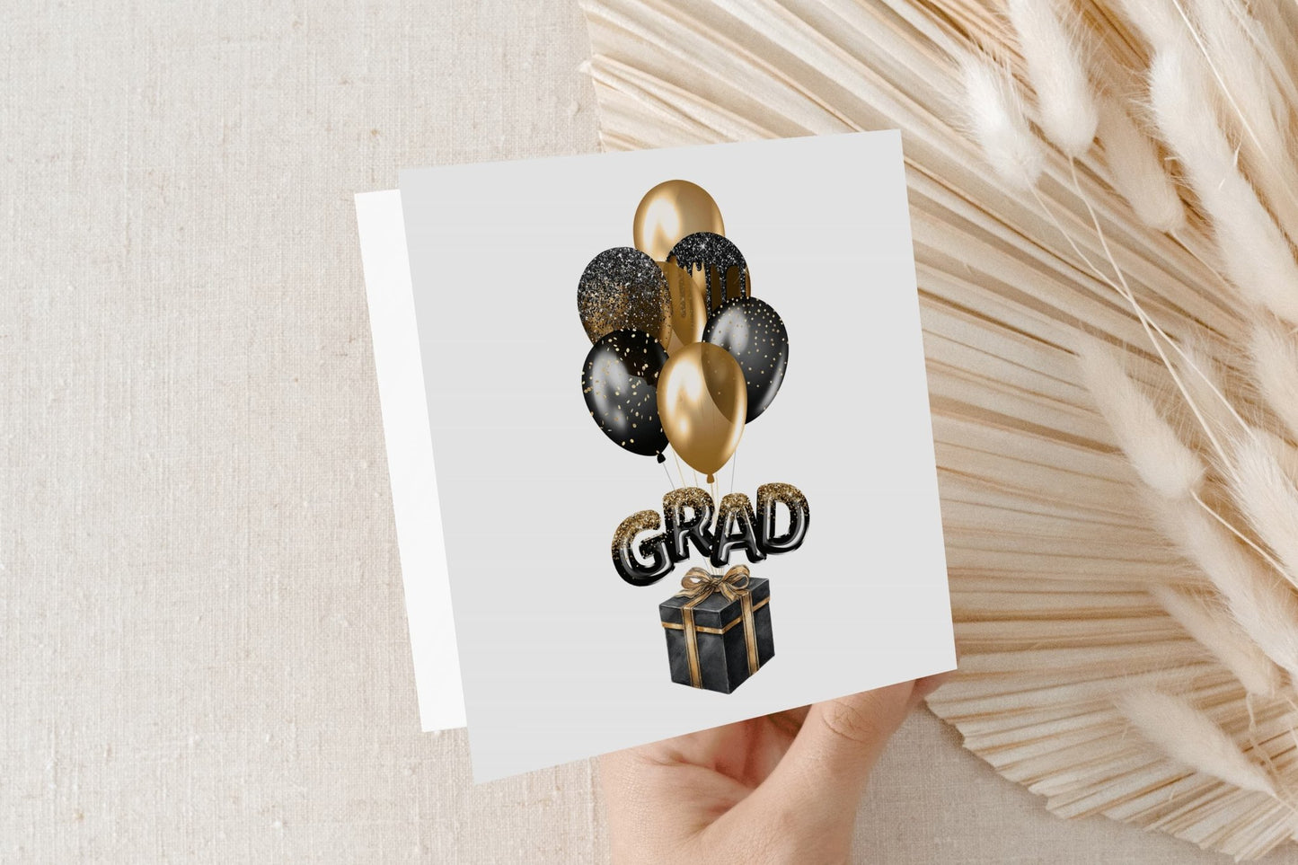 Personalized Graduation Card, Black and Gold Balloon Grad Design - Pretty Gifted