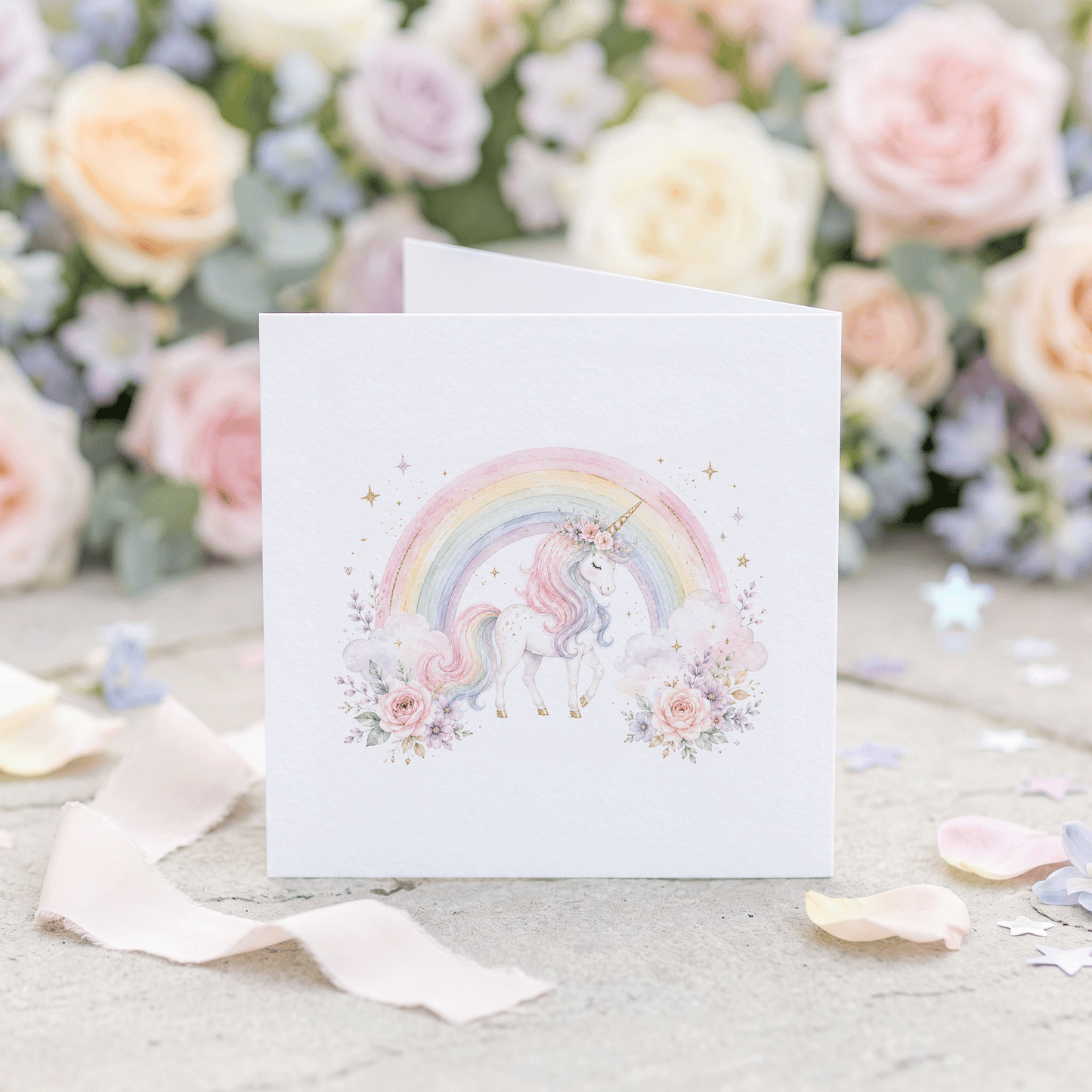 Personalized Granddaughter Unicorn Birthday Card – Pastel Rainbow 5x5 Greeting Card - Pretty Gifted