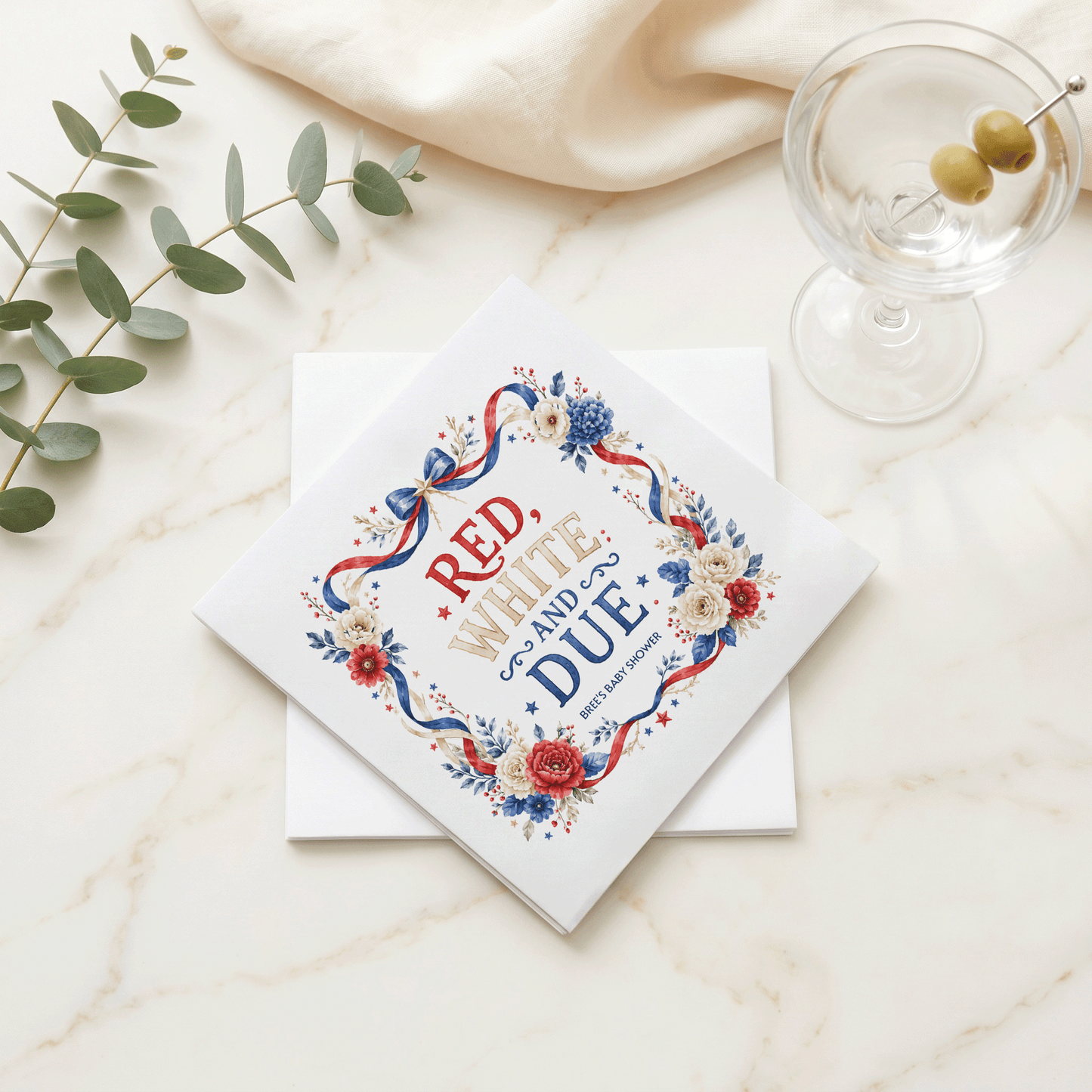 Red White and Due Napkins, Preppy Patriotic Floral Frame - Pretty Gifted