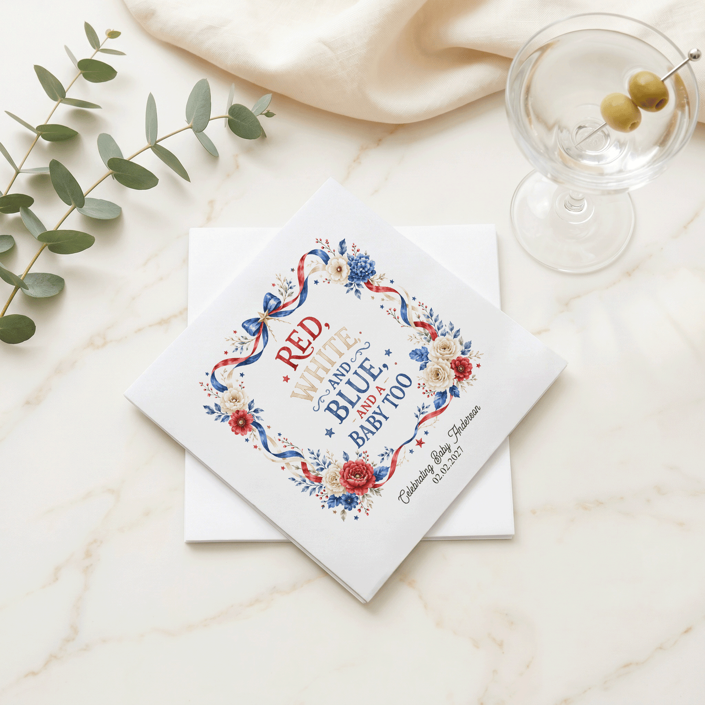 Red White Blue and a Baby Too Napkins, Fourth of July Shower - Pretty Gifted