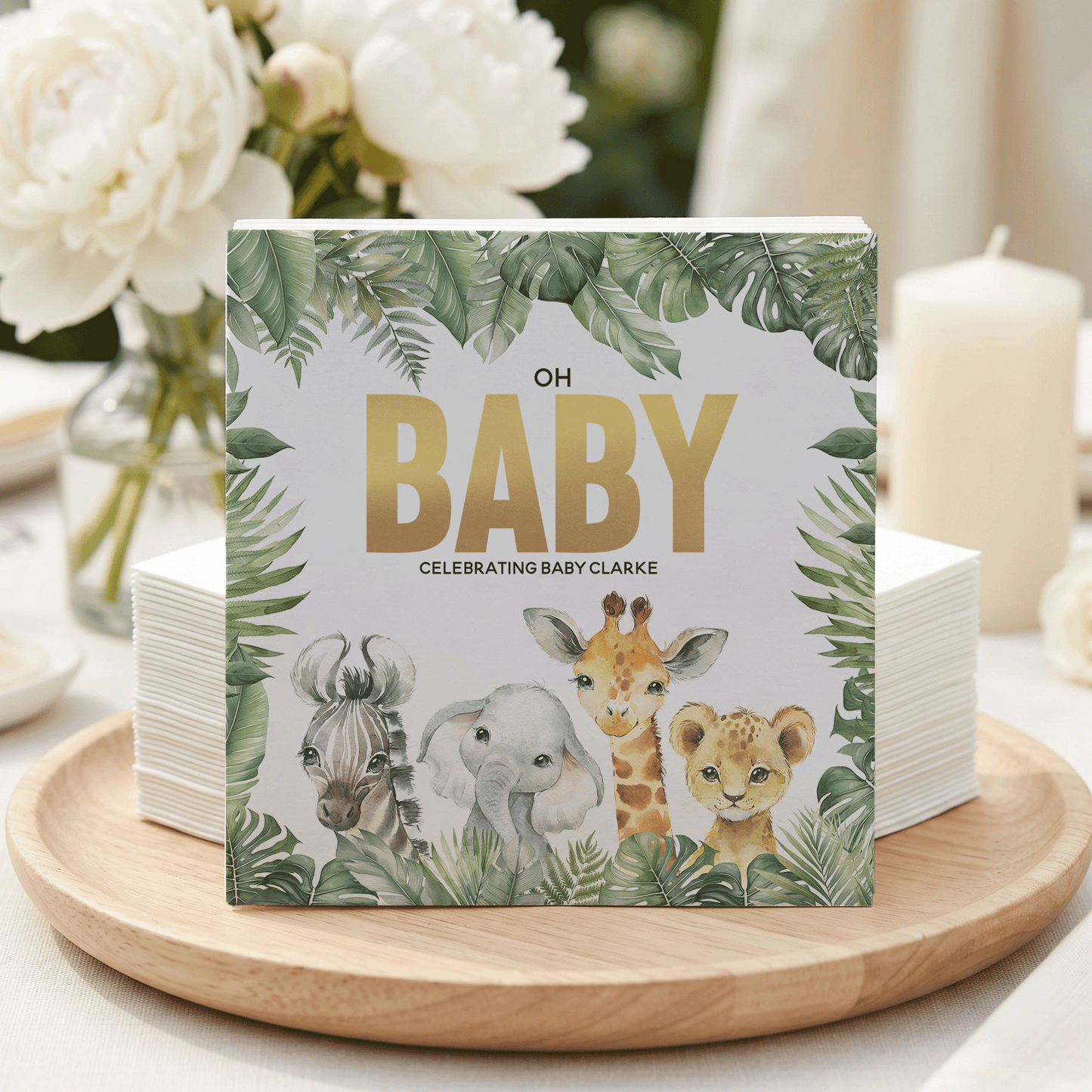 Safari Baby Shower Napkins, Oh Baby Jungle Animals, Personalized - Pretty Gifted