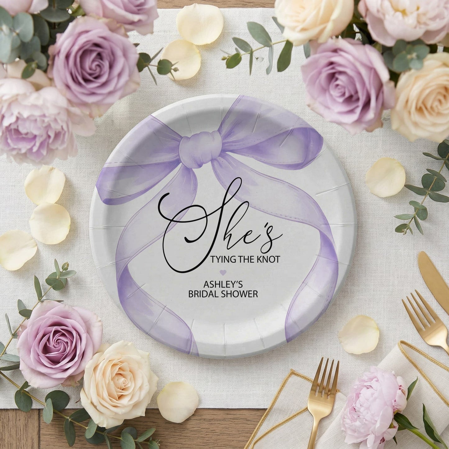She's Tying the Knot Bridal Shower Plates, Lilac Bow Party - Pretty Gifted