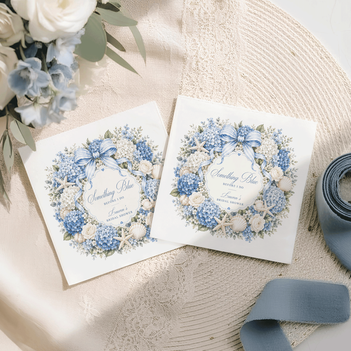 Something Blue Before I Do Bridal Shower Napkins, Coastal Hydrangea, Personalized - Pretty Gifted