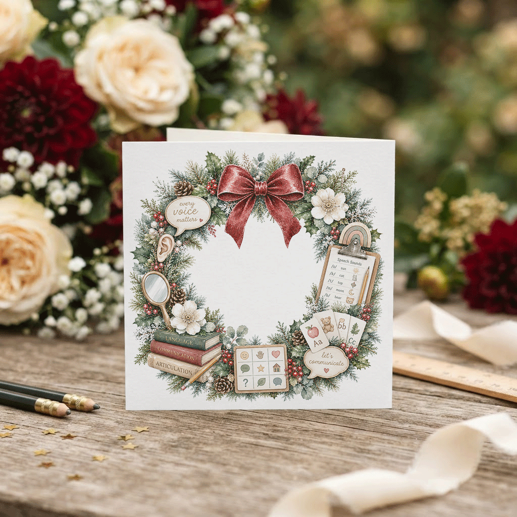 Speech Therapist Christmas Card, Personalized SLP Gift - Pretty Gifted