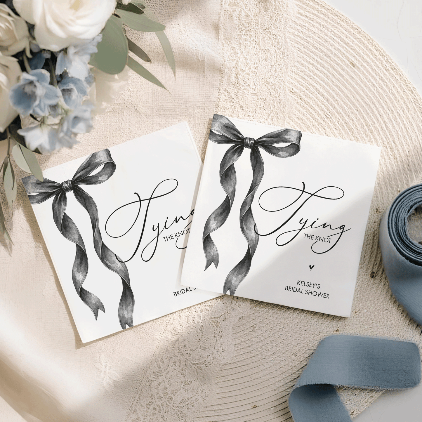 Tying the Knot Bridal Shower Napkins, Black Bow Coquette - Pretty Gifted
