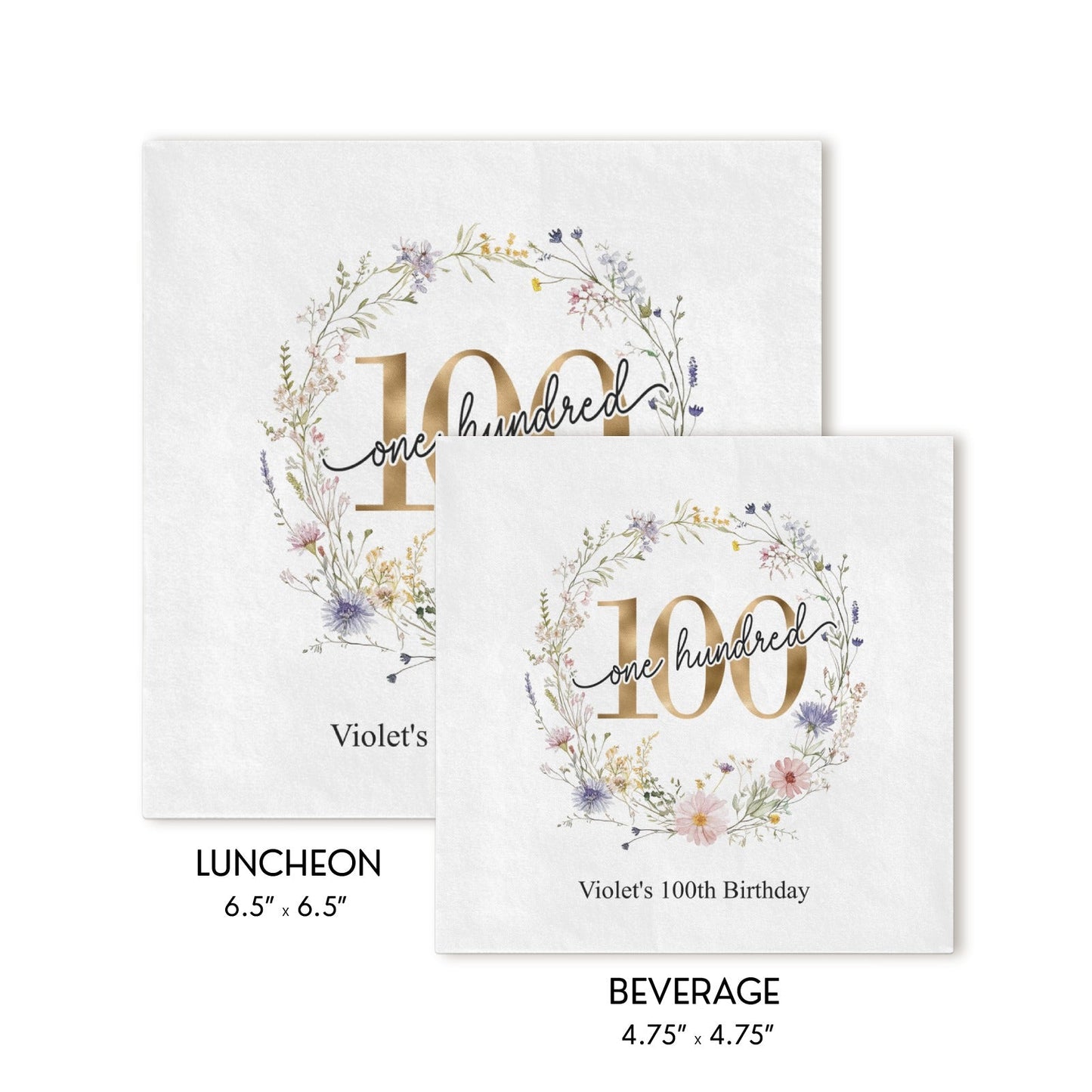 Wildflower 100th Birthday Napkins Personalized for Her - Pretty Gifted