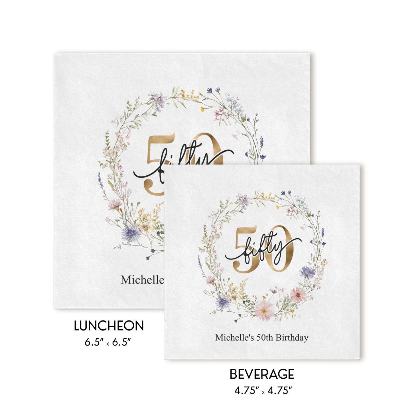 Wildflower 50th Birthday Napkins Personalized for Her - Pretty Gifted