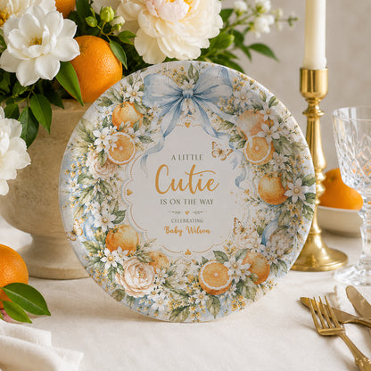 Little Cutie Baby Shower Plates, Citrus Wreath, Personalized