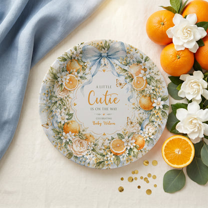 Little Cutie Baby Shower Plates, Citrus Wreath, Personalized