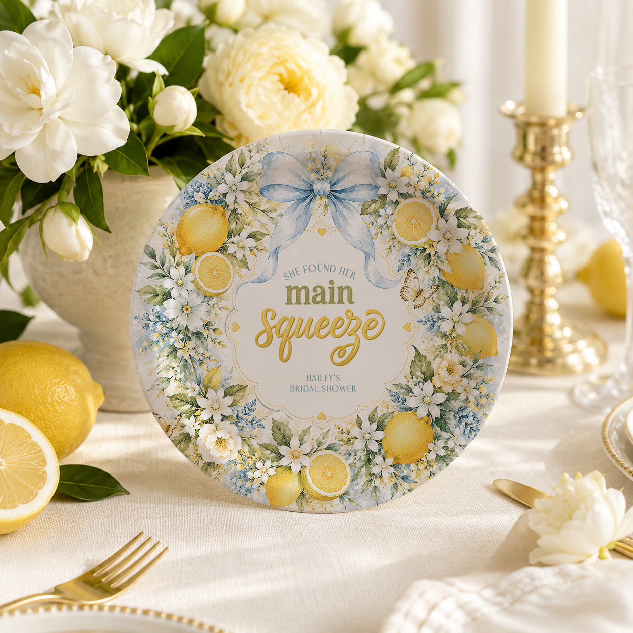 Lemon Main Squeeze Bridal Shower Plates, Personalized