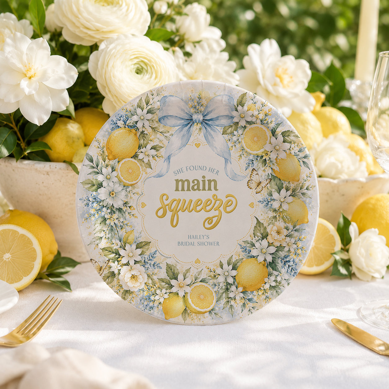 Lemon Main Squeeze Bridal Shower Plates, Personalized