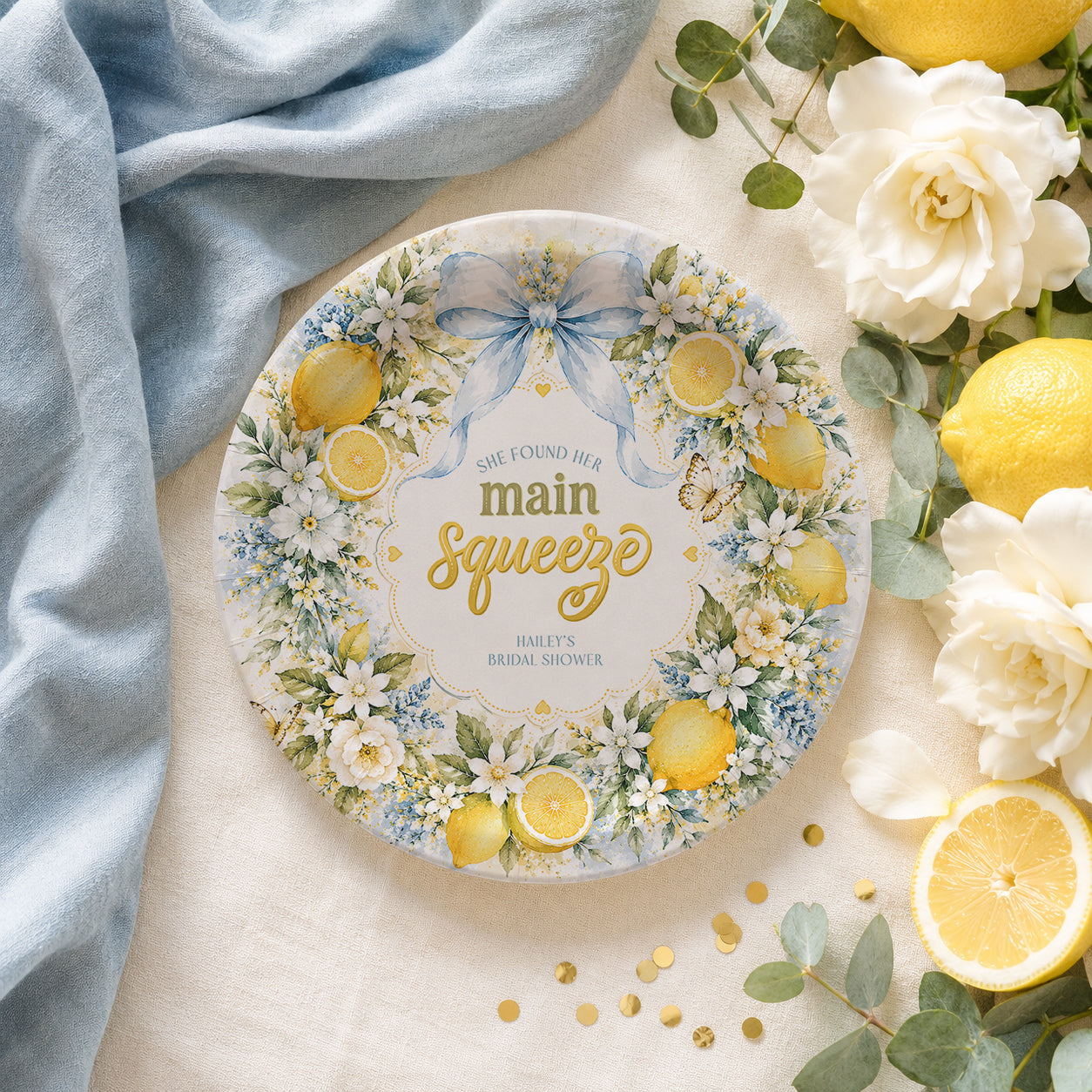 Lemon Main Squeeze Bridal Shower Plates, Personalized