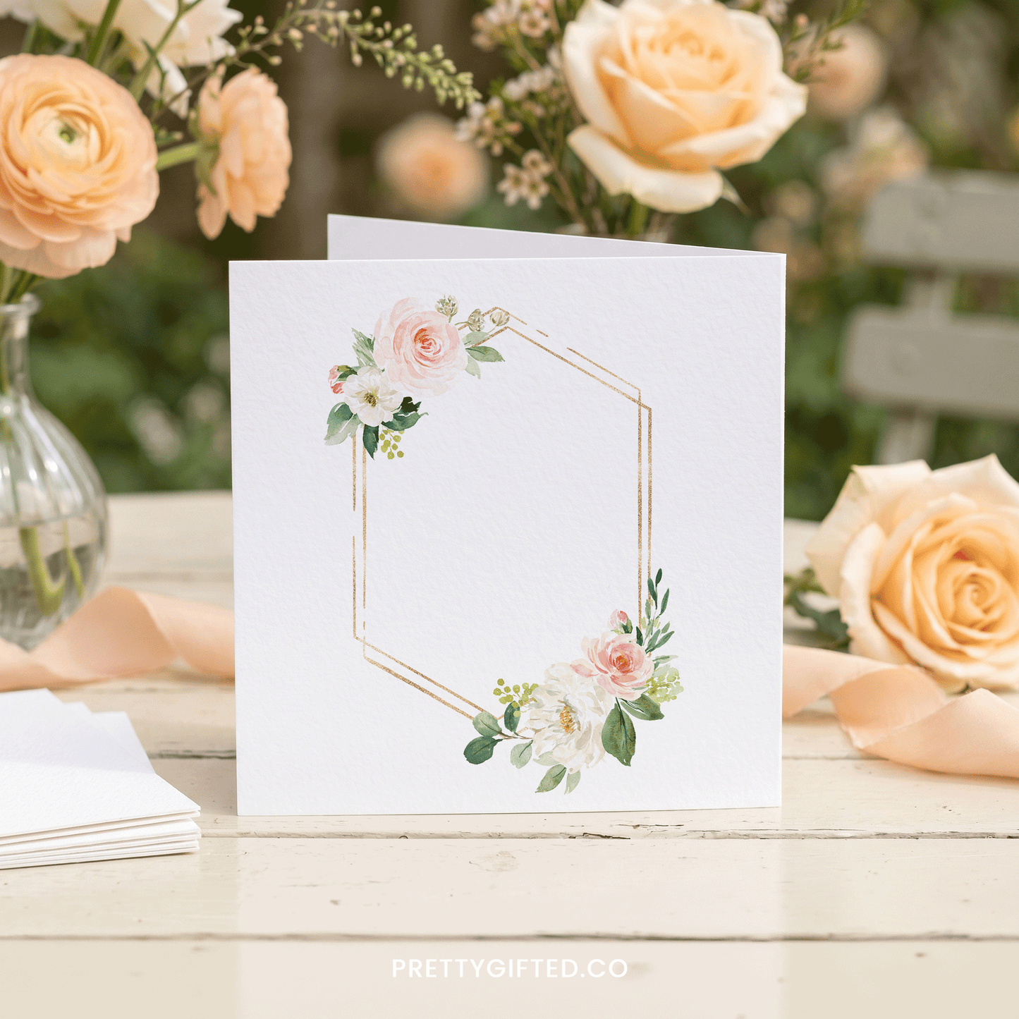 Personalized 85th Birthday Card with Blush Rose Gold Hexagon Frame