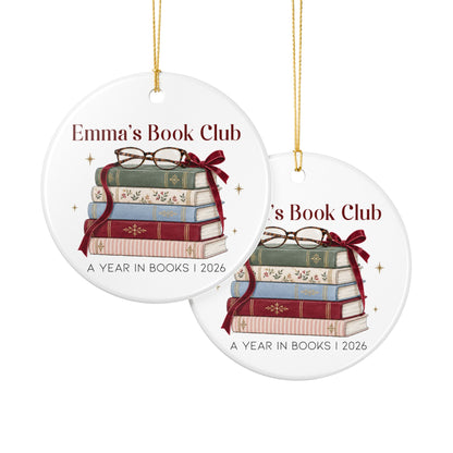 Book Lover Ornament, Personalized Books and Burgundy Bow