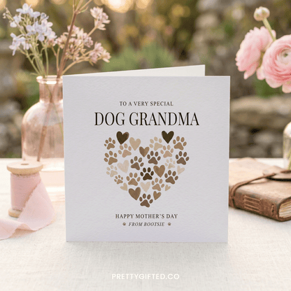 Dog Grandma Mother's Day Card, Paw Print Heart, Personalized