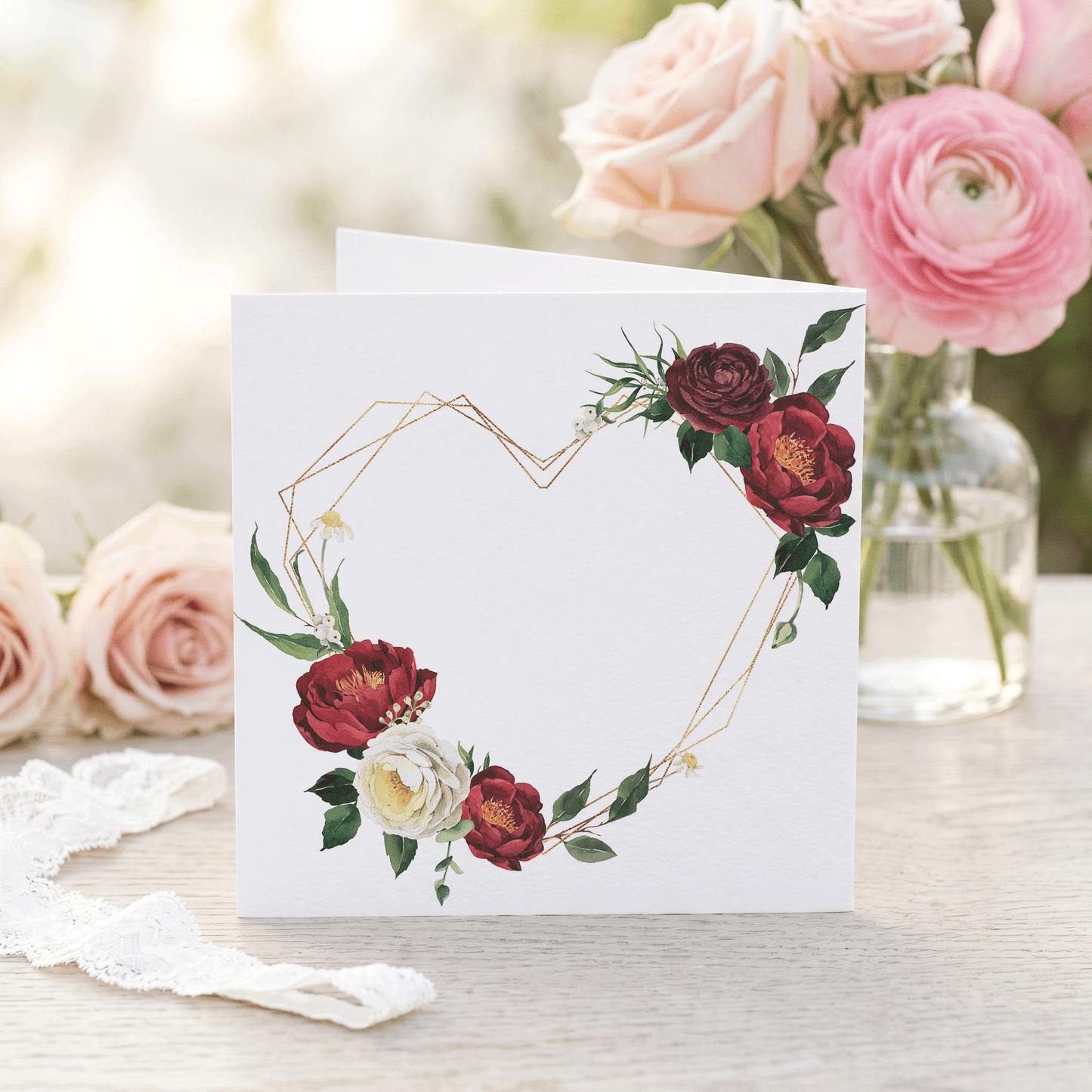 Personalized 80th Birthday Card with Burgundy Floral Heart, 80 Years Loved