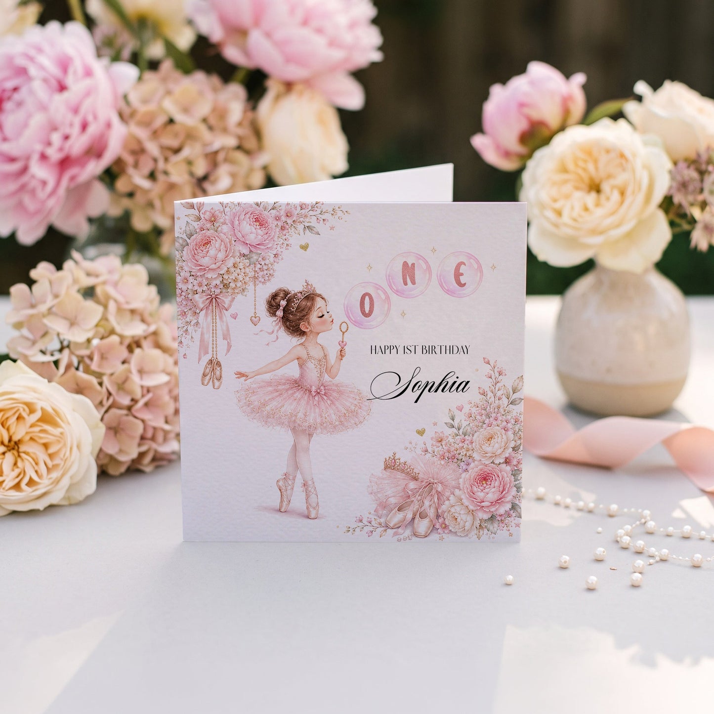 1st Birthday Ballerina Card, Personalized Baby Girl - Pretty Gifted