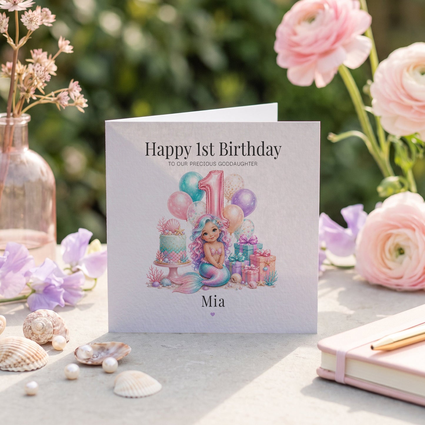 1st Birthday Mermaid Card for Goddaughter | Personalized - Pretty Gifted