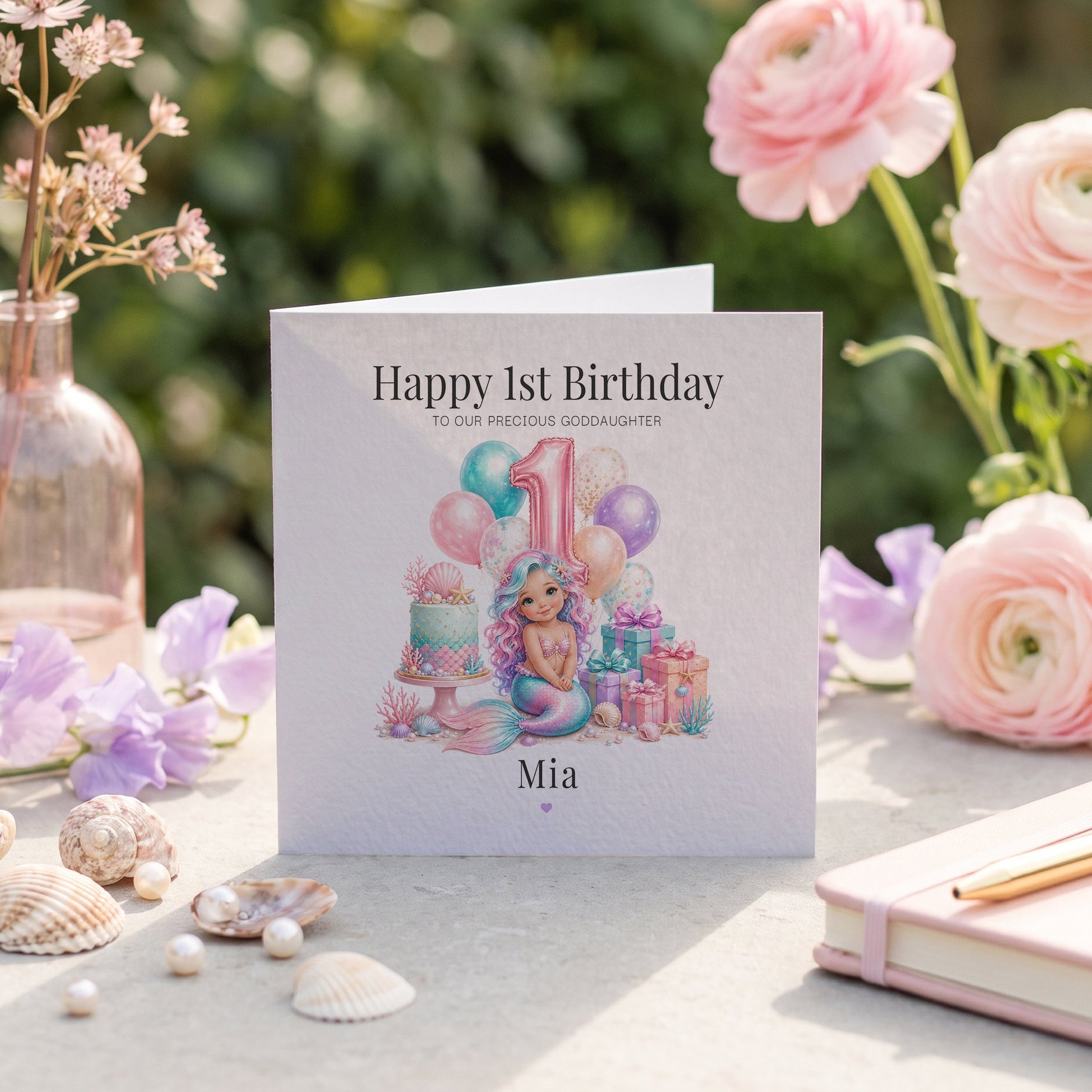 1st Birthday Mermaid Card for Goddaughter | Personalized - Pretty Gifted