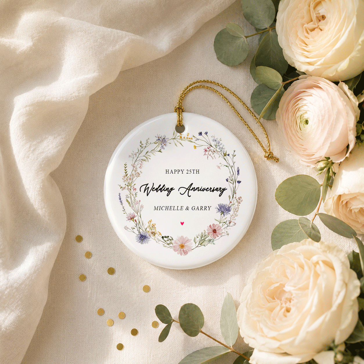 25th Wedding Anniversary Ornament Personalized Silver Couples Gift