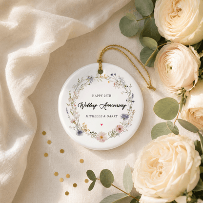 25th Wedding Anniversary Ornament Personalized Silver Couples Gift