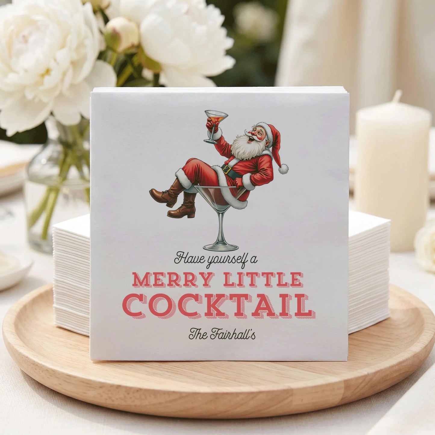 Merry Little Cocktail Santa Napkin | Christmas Cocktail Paper Napkin