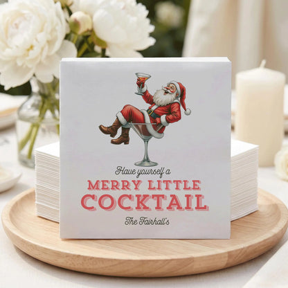 Merry Little Cocktail Santa Napkin | Christmas Cocktail Paper Napkin