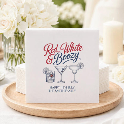 Red, White and Boozy Napkins, Personalized 4th of July