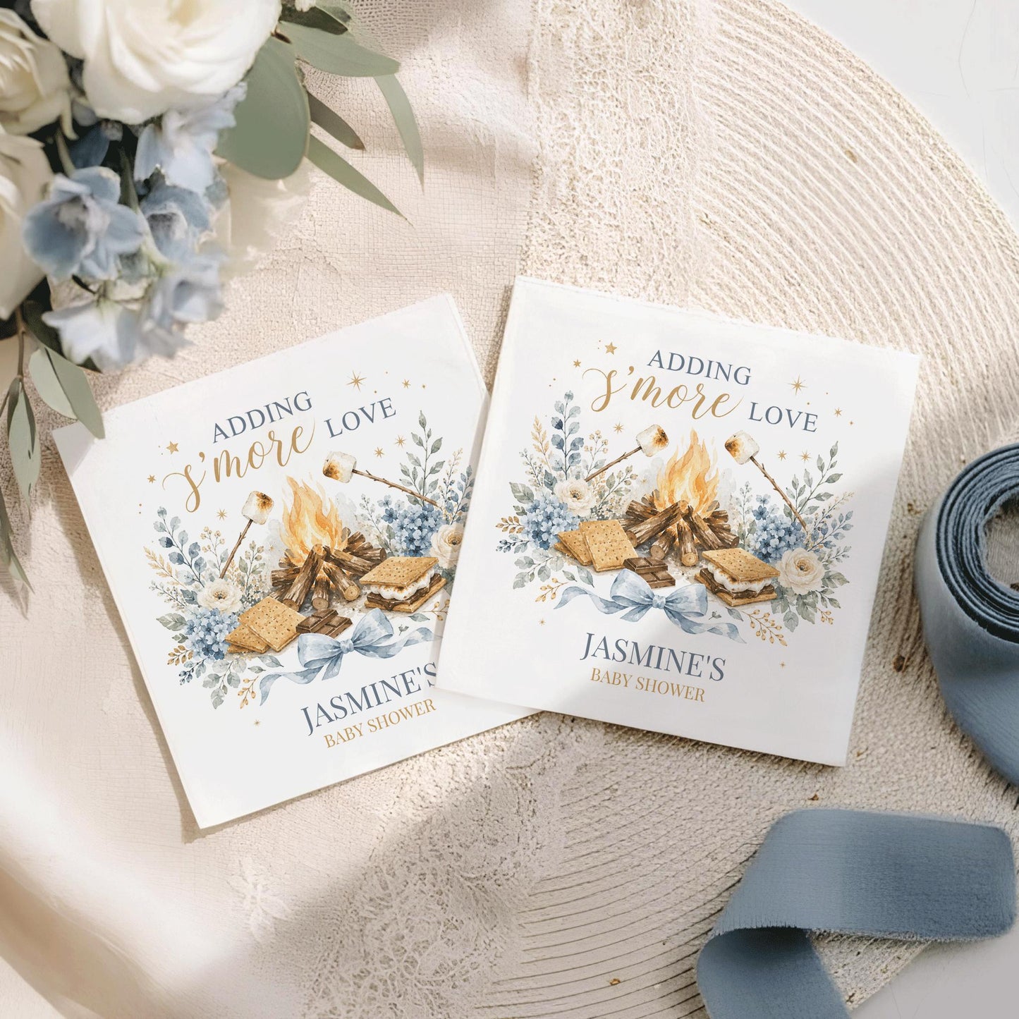 S'mores Baby Shower Napkins, Blue Campfire Boy Theme