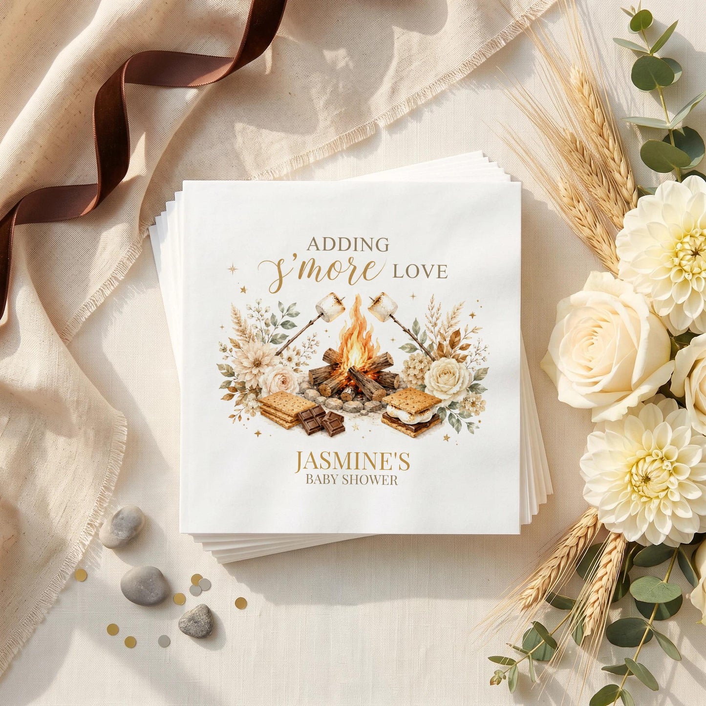 Campfire Baby Shower Napkins, Neutral S'more Love Theme