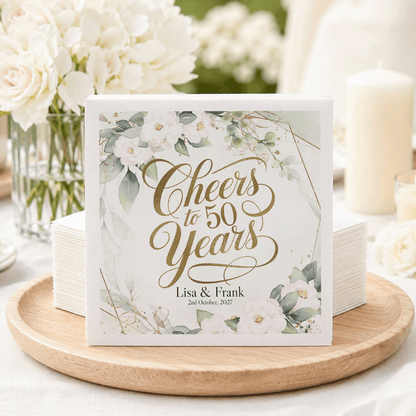 50th Anniversary Napkins, Personalized White Floral